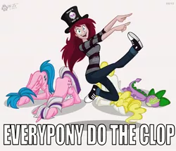 Size: 1692x1458 | Tagged: artist:wolfjedisamuel, asdfmovie, caption, derpibooru import, everybody do the flop, firefly, g1, g1 to g4, generation leap, hat, human, image macro, lauren faust, parody, safe, spike, surprise, text, top hat, twilight sparkle