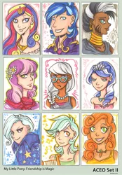 Size: 833x1200 | Tagged: artist:kiriska, carrot top, cheerilee, derpibooru import, diamond tiara, golden harvest, human, humanized, princess cadance, safe, shining armor, silver spoon, traditional art, trixie, zecora