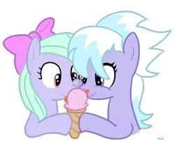 Size: 1126x909 | Tagged: safe, artist:elslowmo, derpibooru import, cloudchaser, flitter, food, ice cream, licking, tongue out