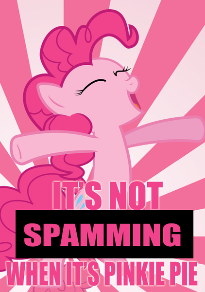 Size: 513x729 | Tagged: caption, derpibooru import, pinkie pie, pink text, pony spam, safe