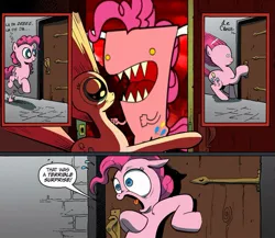 Size: 945x821 | Tagged: comic, demon, derpibooru import, doom, exploitable meme, meme, obligatory pony, pinkie demon, pinkie pie, pinky demon, safe, surprise door, video game