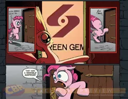 Size: 900x700 | Tagged: closing logo, derpibooru import, exploitable meme, logo, meme, obligatory pony, pinkie pie, safe, screen gems, surprise door, vanity plate