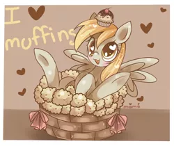 Size: 1000x840 | Tagged: safe, artist:ipun, derpibooru import, derpy hooves, pegasus, pony, cute, derpabetes, female, food, heart, mare, muffin, that pony sure does love muffins