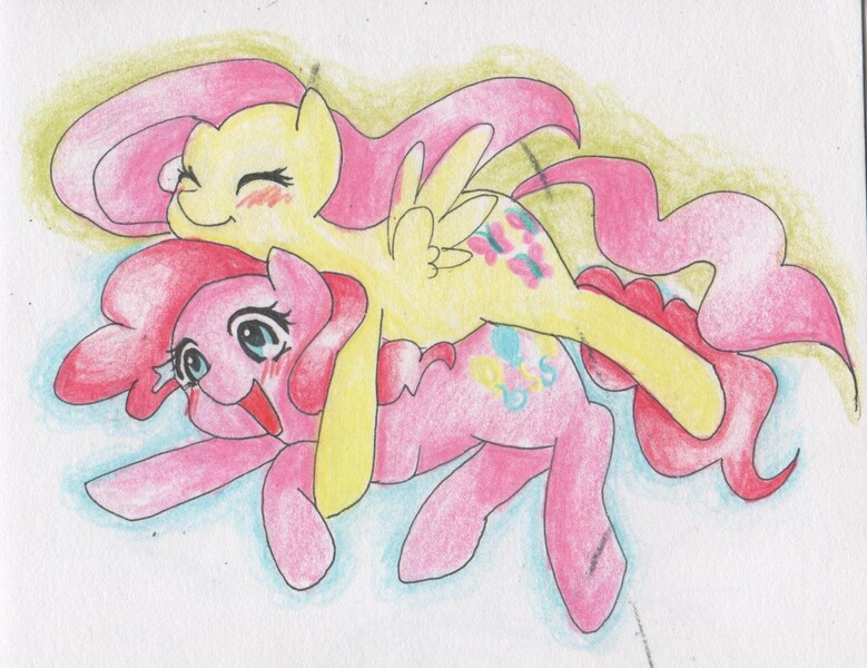 Size: 1622x1250 | Tagged: artist:nabirar, derpibooru import, female, flutterpie, fluttershy, lesbian, pinkie pie, safe, shipping, traditional art