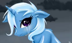 Size: 854x512 | Tagged: safe, artist:silvercommando, derpibooru import, trixie, pony, unicorn, crying, female, mare, sad, solo