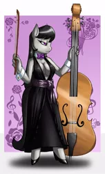 Size: 608x1000 | Tagged: anthro, artist:crovirus, breasts, cello, cleavage, clothes, derpibooru import, dress, female, hooves, musical instrument, octavia melody, safe, solo, unguligrade anthro