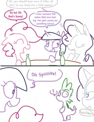 Size: 664x860 | Tagged: abuse, artist:the weaver, comic, derpibooru import, drunk, implied penis, nudity, penis, pinkie pie, rarity, simple background, small penis, source needed, spike, spikeabuse, suggestive, this will not end well, twibitch sparkle, twilight sparkle, useless source url, white background