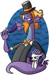 Size: 400x534 | Tagged: artist:xkappax, bowtie, derpibooru import, facial hair, hat, moustache, rarity, safe, sea serpent, serpent, steven magnet, top hat