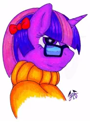 Size: 368x500 | Tagged: artist:lunarlight-prism, cartoon network, clothes, cosplay, costume, crossover, derpibooru import, dressup, glasses, parody, ribbon, safe, scooby doo, sweater, twilight sparkle, velma dinkley