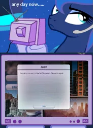 Size: 511x700 | Tagged: derpibooru import, ea, exploitable meme, gamer luna, meme, obligatory pony, princess luna, safe, sim city, sim city 5, tv meme