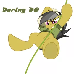 Size: 800x800 | Tagged: action pose, artist:30clock, daring do, derpibooru import, featureless crotch, hooves, low angle, pixiv, rope, safe, simple background, solo, swinging, underhoof