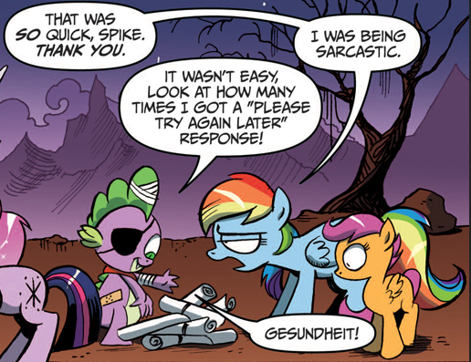Size: 516x397 | Tagged: derpibooru import, idw, official comic, rainbow dash, safe, scootaloo, spike