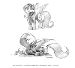 Size: 1280x1158 | Tagged: artist:baron engel, chocolate, clothes, cutie mark, derpibooru import, earmuffs, fluttershy, food, goggles, grayscale, hot chocolate, monochrome, mouse, pencil drawing, safe, scarf, socks, traditional art