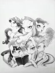 Size: 2448x3264 | Tagged: applejack, artist:murphylaw4me, derpibooru import, fluttershy, grayscale, mane six, monochrome, pinkie pie, rainbow dash, rarity, safe, sketch, traditional art, twilight sparkle