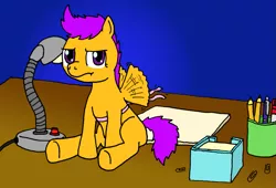 Size: 1023x697 | Tagged: artist:merkleythedrunken, derpibooru import, safe, scootaloo