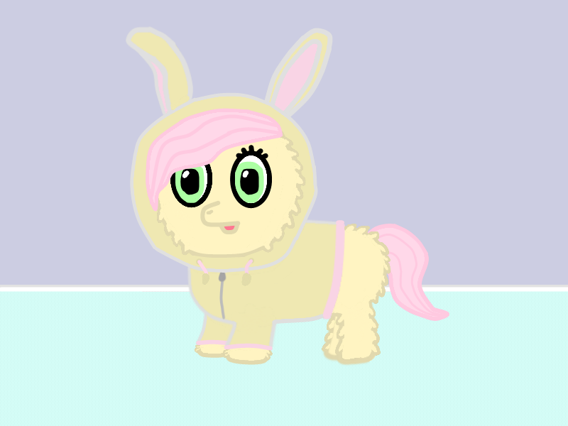 Size: 800x600 | Tagged: animal costume, artist:crossbone, bunny costume, bunny hood, bunnyshy, clothes, costume, cute, derpibooru import, fluffy pony, fluffy pony original art, fluffyshy, fluttershy, hoodie, looking at you, open mouth, safe, smiling, solo