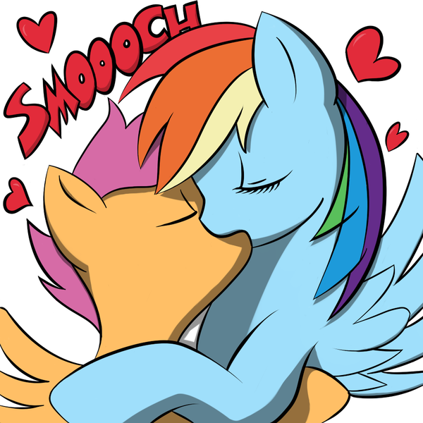 Size: 945x945 | Tagged: safe, artist:antnoob, artist:megasweet, derpibooru import, rainbow dash, scootaloo, pony, age difference, female, filly, foalcon, heart, kissing, lesbian, making out, mare, mare on filly, scootadash, shipping, simple background, spread wings, wingboner, wings