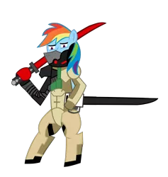 Size: 1784x1880 | Tagged: safe, artist:jewelsfriend, derpibooru import, rainbow dash, cyborg, pony, bipedal, crossover, jetstream sam, konami, mask, metal gear, metal gear rising, sword, weapon