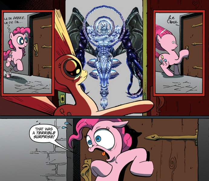 Size: 945x821 | Tagged: derpibooru import, exploitable meme, final fantasy, final fantasy ix, idw, meme, necron, obligatory pony, pinkie pie, safe, surprise door, warhammer 40k, warhammer (game)