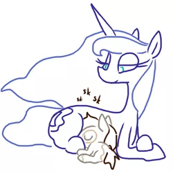 Size: 500x497 | Tagged: artist:the weaver, breastfeeding, cute, derpibooru import, female, horses doing horse things, implied crotchboobs, male, maternaluna, nonsexual nursing, nursing, pipsqueak, princess luna, safe, simple background, suckling, white background