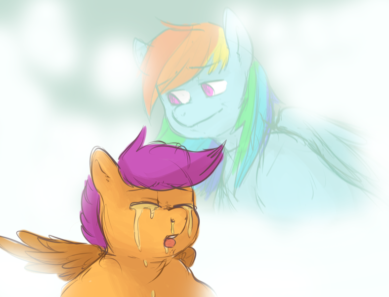 Size: 1108x845 | Tagged: artist:ghost, crying, derpibooru import, rainbow dash, safe, scootaloo