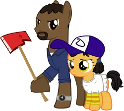 Size: 10000x9012 | Tagged: safe, artist:xenoneal, derpibooru import, ponified, pony, absurd resolution, axe, clementine (walking dead), lee everett, simple background, the walking dead, transparent background, vector, weapon