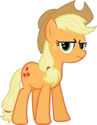 Size: 3388x4378 | Tagged: applejack, applejack is not amused, artist:the-crusius, cowboy hat, derpibooru import, frown, grumpy, hat, looking at you, reaction image, safe, simple background, solo, stetson, transparent background, unamused, vector, wonderbolts academy