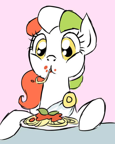 Size: 600x750 | Tagged: safe, artist:boosy, derpibooru import, oc, oc:princess stivalia, ponified, earth pony, pony, 4chan, clothes, eating, food, italian, italy, messy eating, nation ponies, pasta, princess, spaghetti, toga, venerday