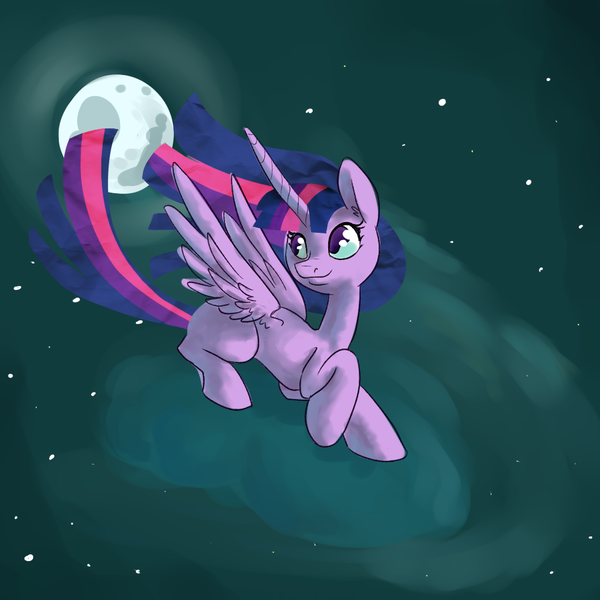 Size: 1000x1000 | Tagged: safe, artist:ponygoggles, derpibooru import, twilight sparkle, twilight sparkle (alicorn), alicorn, pony, female, mare, moon, solo, stars