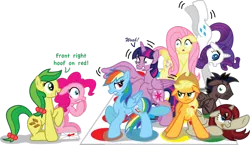 Size: 1024x593 | Tagged: safe, artist:inkrose98, derpibooru import, apple fritter, applejack, fluttershy, pinkie pie, rainbow dash, rarity, twilight sparkle, twilight sparkle (alicorn), oc, alicorn, pony, alicorn oc, apple family member, horn, twister, wings