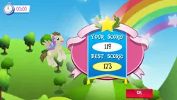 Size: 1136x640 | Tagged: safe, derpibooru import, screencap, crescent pony, mane moon, pegasus, pony, butterfly wings, clear the skies, error, gameloft, glimmer wings, glitch, score, wings