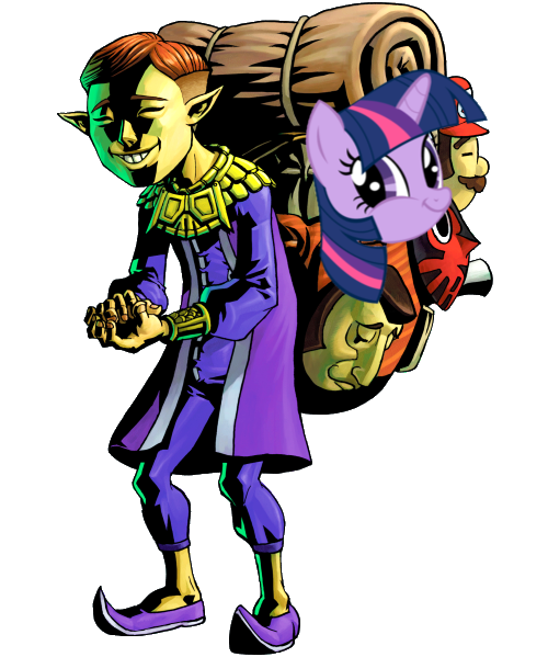 Size: 500x599 | Tagged: derpibooru import, faic, happy mask salesman, mask, safe, simple background, smirk, the legend of zelda, the legend of zelda: majora's mask, transparent background, twiface, twilight sparkle, vector, wrong neighborhood