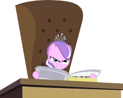 Size: 7540x6000 | Tagged: safe, artist:metatiara, derpibooru import, diamond tiara, pony, .svg available, absurd resolution, desk, evil, female, filly, newspaper, simple background, solo, transparent background, vector