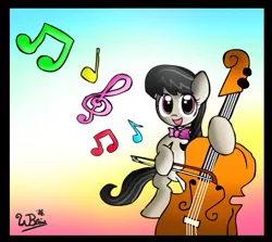 Size: 783x698 | Tagged: safe, artist:neoncabaret, derpibooru import, octavia melody, pony, bipedal, cello, clef, cute, happy, music, music notes, musical instrument, smiling, solo