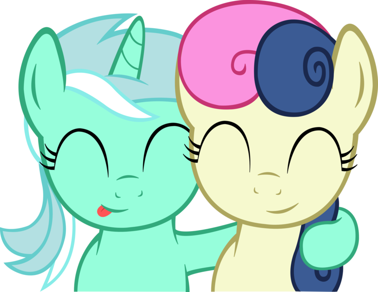 Size: 4500x3476 | Tagged: safe, artist:artpwny, derpibooru import, bon bon, lyra heartstrings, sweetie drops, absurd resolution, duo, simple background, smiling, tongue out, transparent background, vector