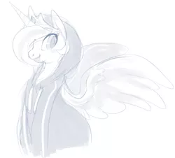 Size: 609x551 | Tagged: alternate hairstyle, artist:mangneto, blushing, clothes, derpibooru import, hair over one eye, hips, hoodie, lips, looking at you, monochrome, princess celestia, safe, simple background, solo, source needed, standing, white background