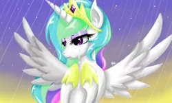 Size: 854x512 | Tagged: artist:silvercommando, crying, dead source, derpibooru import, princess celestia, rain, sad, safe, solo