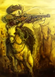 Size: 1024x1448 | Tagged: applejack, artist:uzukinokaze, badass, derpibooru import, gun, horse, human, humanized, lever action rifle, rifle, safe, weapon, western