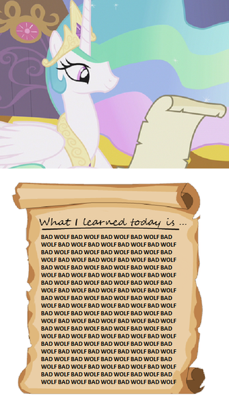 Size: 391x700 | Tagged: bad wolf, derpibooru import, doctor who, meme, princess celestia, princess celestia's letters for the day, safe