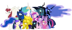 Size: 1347x573 | Tagged: safe, artist:da0krager, derpibooru import, alula, nightmare moon, pluto, princess cadance, princess celestia, princess erroria, princess luna, princess skyla, queen chrysalis, twilight sparkle, twilight sparkle (alicorn), oc, oc:fausticorn, oc:nyx, oc:ticket, alicorn, pony, 4chan, alicorn oc, creepy, eye, eyes, horn, rapeface, simple background, transparent background, twilight snapple, wings, xk-class end-of-the-world scenario