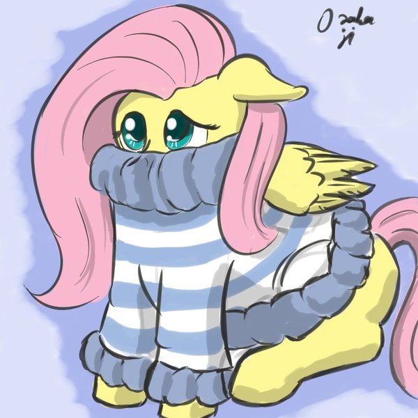 Size: 1000x1000 | Tagged: artist:osakaoji, bottomless, clothes, derpibooru import, fluttershy, partial nudity, safe, solo, sweater, sweatershy