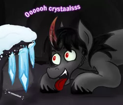Size: 700x600 | Tagged: safe, artist:wiggles, derpibooru import, king sombra, pony, unicorn, ask king sombra, crystal, happy, male, solo, stallion, that pony sure does love crystals, tongue out, tumblr