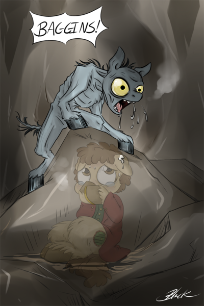 Size: 667x1000 | Tagged: safe, artist:caycowa, derpibooru import, ponified, pony, bilbo baggins, gollum, lord of the rings, the hobbit