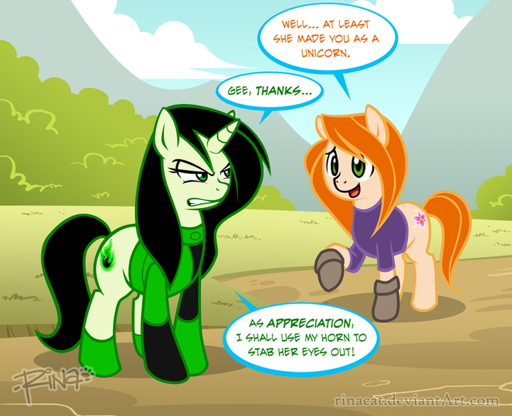 Size: 900x731 | Tagged: safe, artist:rinacat, derpibooru import, ponified, pony, crossover, kim possible, shego