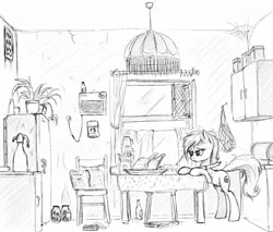 Size: 1136x968 | Tagged: artist:madhotaru, cooking, cyrillic, derpibooru import, food, kitchen, meat, monochrome, oc, oc:volga pony, ponies eating meat, russian, safe, solo, soviet, unofficial characters only