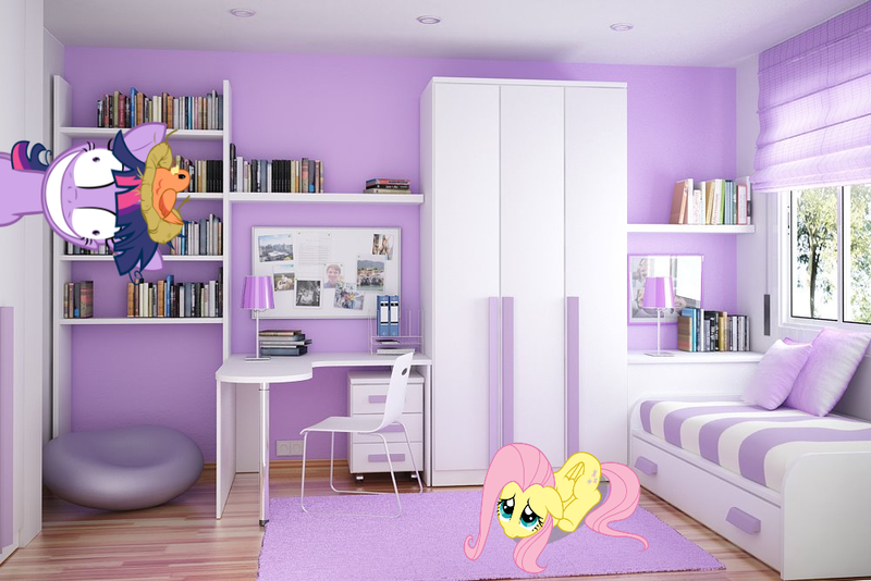 Size: 1000x667 | Tagged: safe, derpibooru import, fluttershy, twilight sparkle, pony, bed, closet, desk, image manipulation, irl, photo, ponies in real life, room, twilight snapple