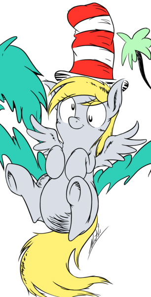 Size: 1098x2154 | Tagged: safe, artist:natsu714, derpibooru import, derpy hooves, pegasus, pony, dr. seuss, female, hat, mare, style emulation, the cat in the hat