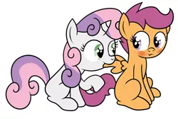 Size: 1280x861 | Tagged: artist:newlunaticrepublic, blushing, derpibooru import, female, grooming, lesbian, preening, safe, scootabelle, scootaloo, shipping, sweetie belle