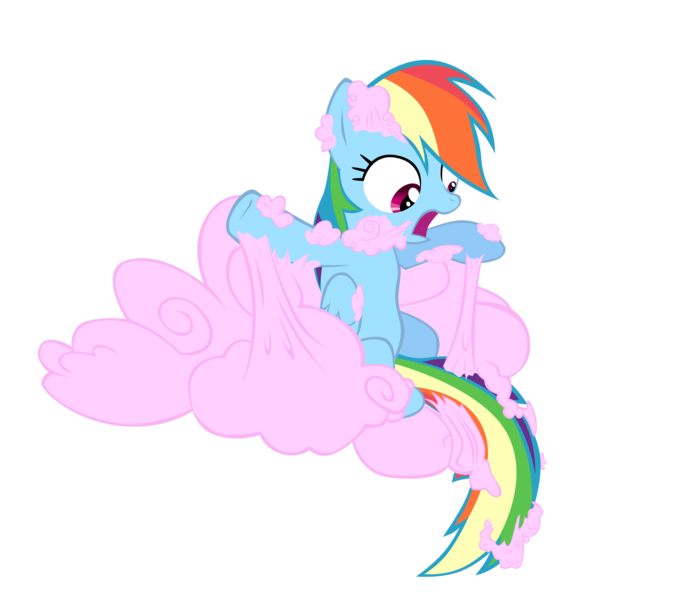 Size: 2200x1906 | Tagged: safe, artist:takua770, derpibooru import, rainbow dash, pegasus, pony, the return of harmony, cloud, cotton candy, cotton candy cloud, female, food, mare, simple background, solo, sticky, transparent background, vector