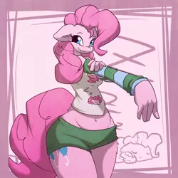 Size: 1280x1280 | Tagged: anthro, artist:efrejok, belly button, clothes, derpibooru import, hips, impossibly wide hips, midriff, pinkie pie, safe, shorts, solo, wide hips